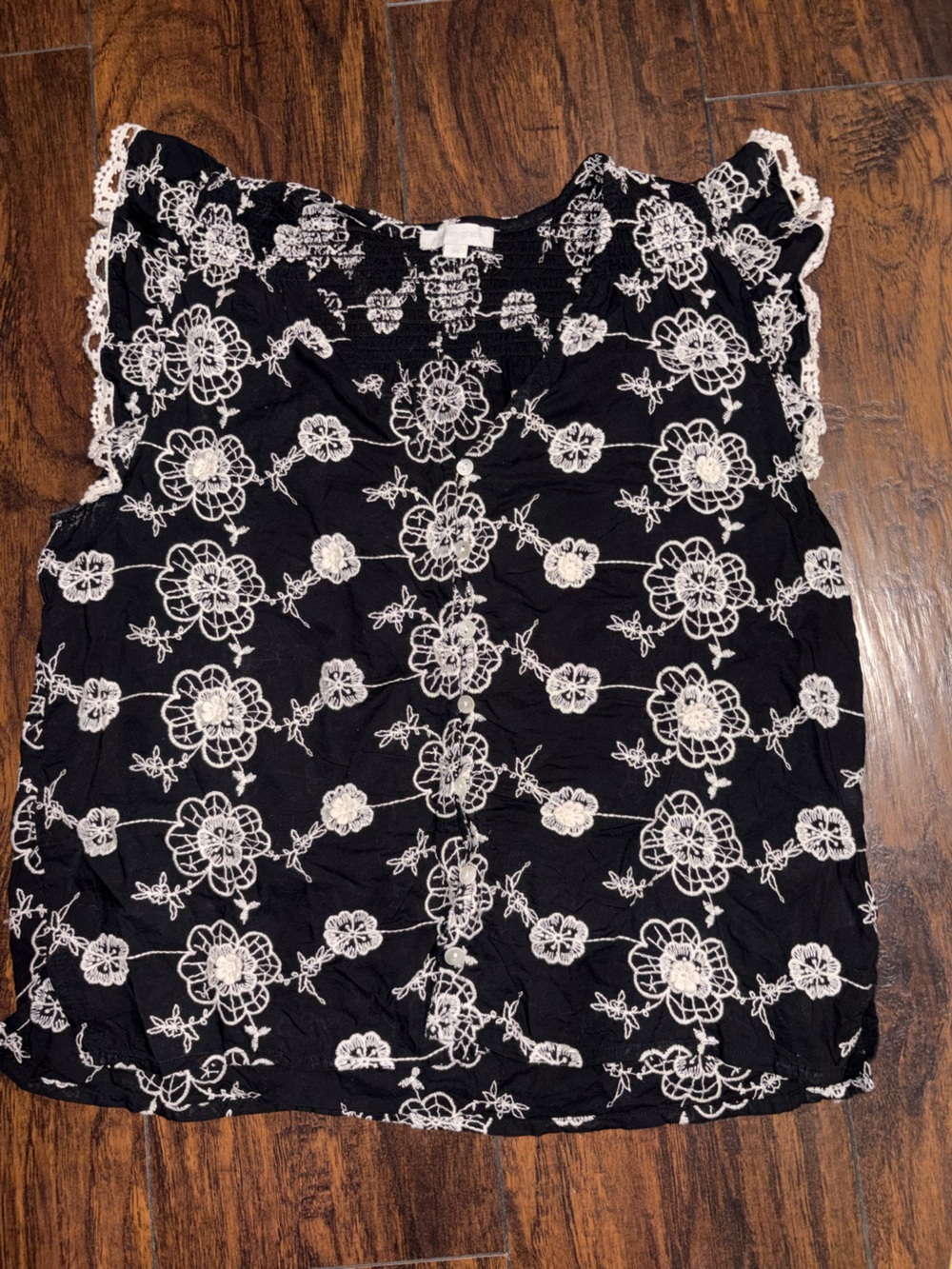 Black Floral Lace-Embroidered Women’s Blouse